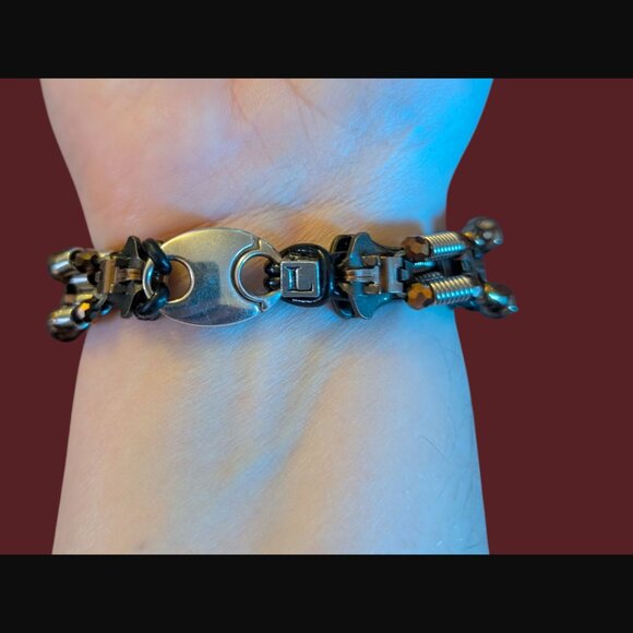 925 Sterling Silver Clasp Artisan Made Beaded Zipper Statement Bracelet 6.25" - Picture 12 of 14